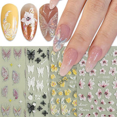 2pcs 5D Embossed Butterfly Flower Nail Polish Stickers