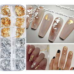 12 Grids Nail Foil Holographic Glitter Aluminum Flakes Nail Art Decoration