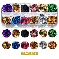 12 Grids Nail Foil Holographic Glitter Aluminum Flakes Nail Art Decoration