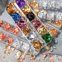 12 Grids Nail Foil Holographic Glitter Aluminum Flakes Nail Art Decoration