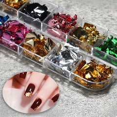 12 Grids Nail Foil Holographic Glitter Aluminum Flakes Nail Art Decoration