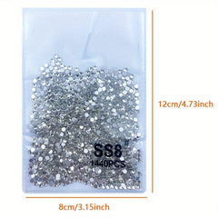 1440pcs Mixed Size Glass Rhinestones Nail Art Clear Crystal Decorations DIY
