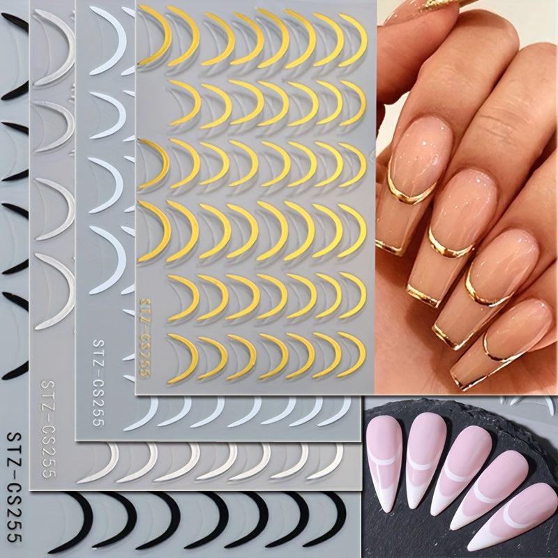 4pcs French Tip Nail Art Stickers Self Adhesive for DIY or Nail Salons
