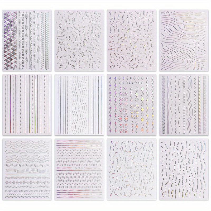 12 Sheets Aurora Nail Art Stickers Decals Self Adhesive