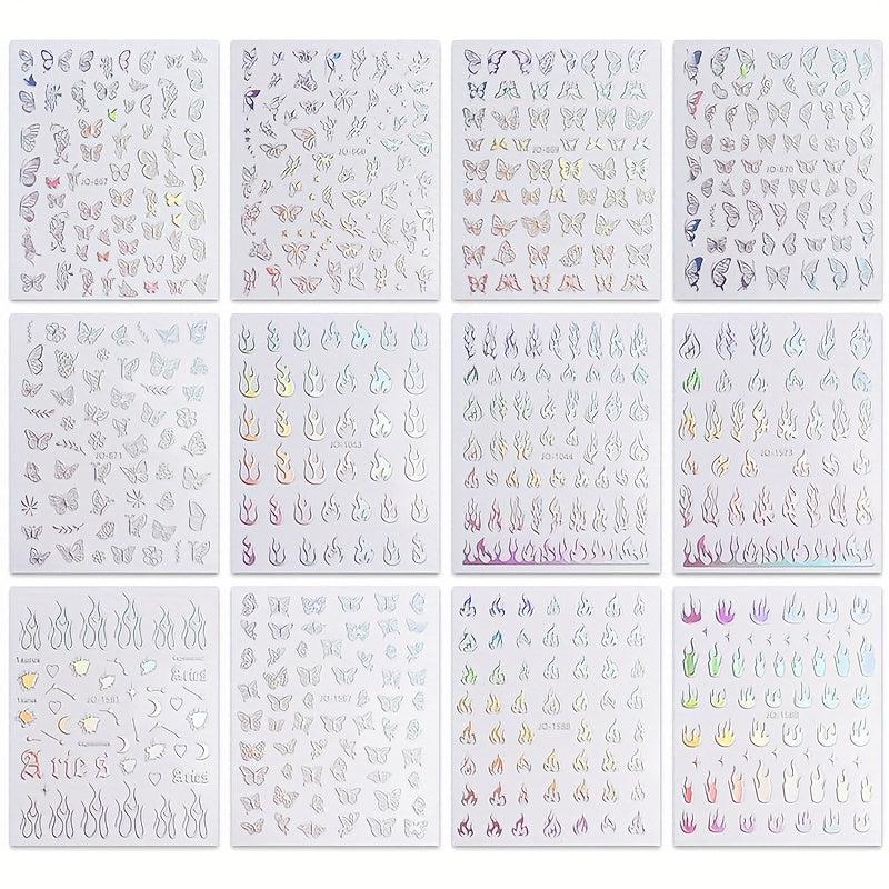 12 Sheets Aurora Nail Art Stickers Decals Self Adhesive