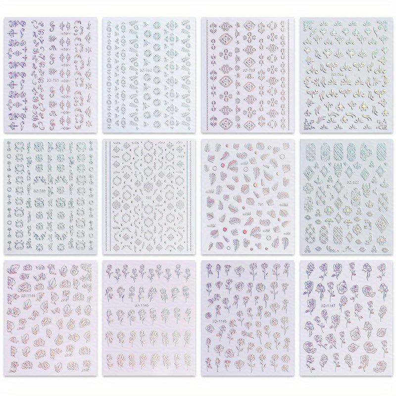 12 Sheets Aurora Nail Art Stickers Decals Self Adhesive