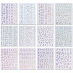 12 Sheets Aurora Nail Art Stickers Decals Self Adhesive