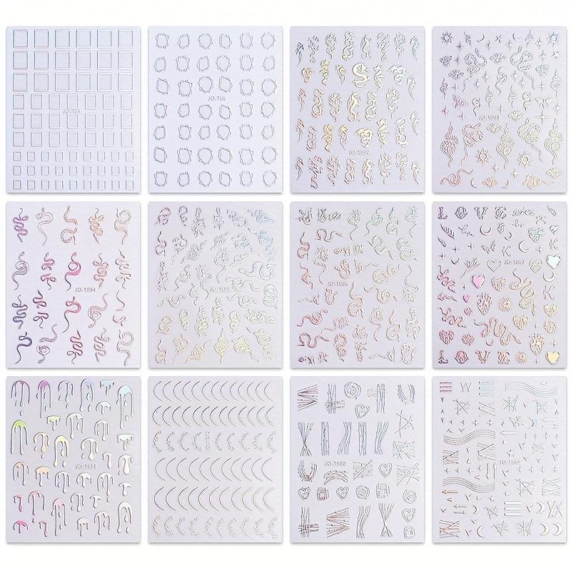 12 Sheets Aurora Nail Art Stickers Decals Self Adhesive