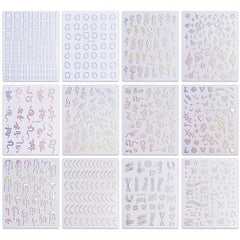 12 Sheets Aurora Nail Art Stickers Decals Self Adhesive