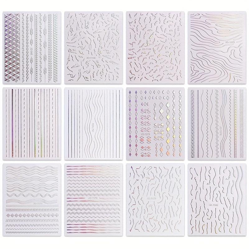 12 Sheets Aurora Nail Art Stickers Decals Self Adhesive