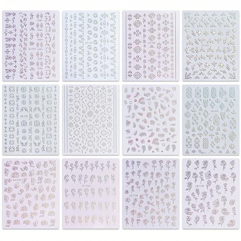 12 Sheets Aurora Nail Art Stickers Decals Self Adhesive