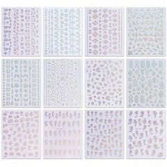 12 Sheets Aurora Nail Art Stickers Decals Self Adhesive