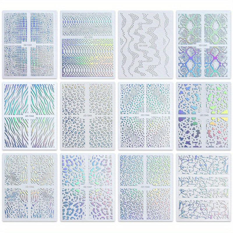 12 Sheets Aurora Nail Art Stickers Decals Self Adhesive