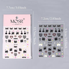 6 Sheets 5D Cartoon Nail Stickers Cat Heart Star Nail Decals