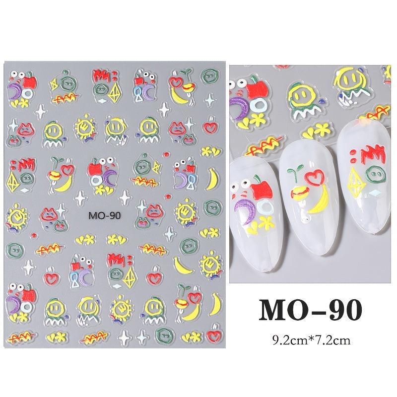 6 Sheets 5D Cartoon Nail Stickers Cat Heart Star Nail Decals
