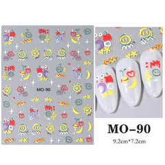 6 Sheets 5D Cartoon Nail Stickers Cat Heart Star Nail Decals