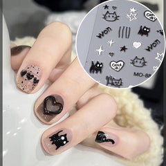 6 Sheets 5D Cartoon Nail Stickers Cat Heart Star Nail Decals