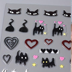 6 Sheets 5D Cartoon Nail Stickers Cat Heart Star Nail Decals