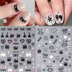 6 Sheets 5D Cartoon Nail Stickers Cat Heart Star Nail Decals