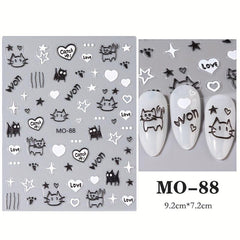 6 Sheets 5D Cartoon Nail Stickers Cat Heart Star Nail Decals