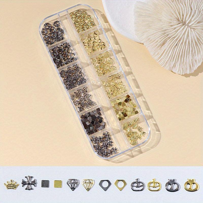 Golden Rivet Nail Art Stud Kit - 12 Grids