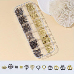 Golden Rivet Nail Art Stud Kit - 12 Grids
