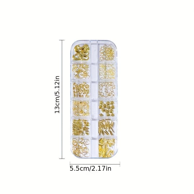 Golden Rivet Nail Art Stud Kit - 12 Grids