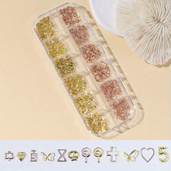 Golden Rivet Nail Art Stud Kit - 12 Grids