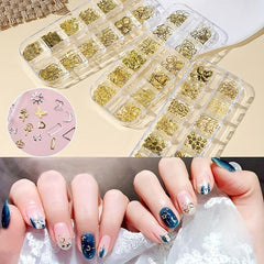 Golden Rivet Nail Art Stud Kit - 12 Grids