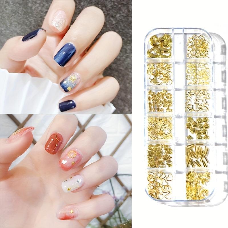 Golden Rivet Nail Art Stud Kit - 12 Grids