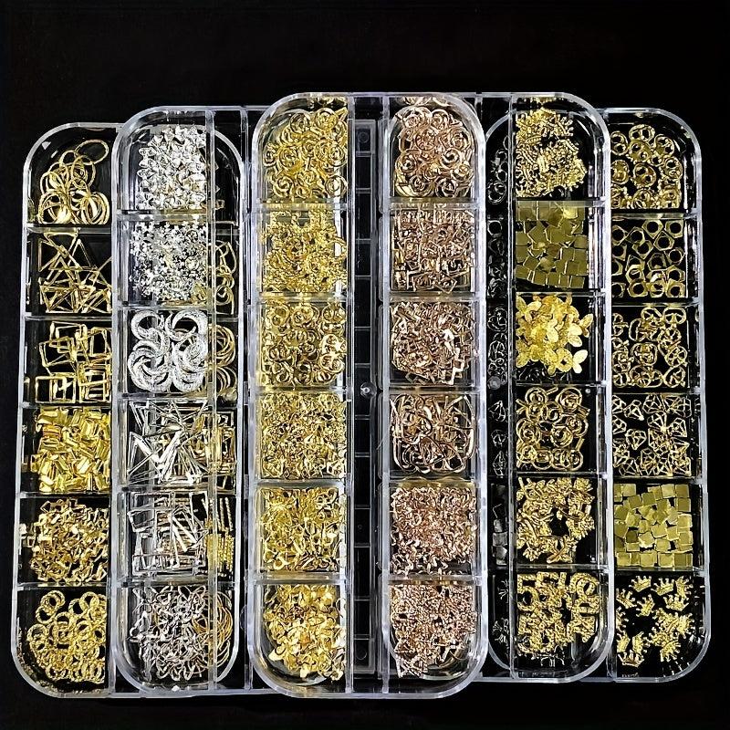 Golden Rivet Nail Art Stud Kit - 12 Grids