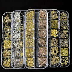 Golden Rivet Nail Art Stud Kit - 12 Grids