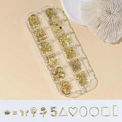 Golden Rivet Nail Art Stud Kit - 12 Grids