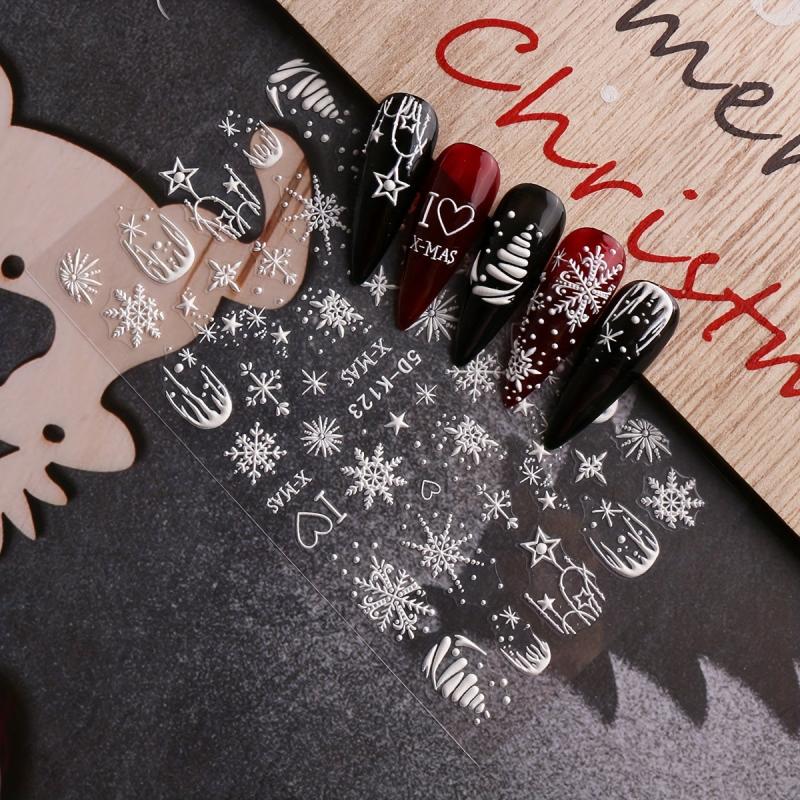 5D Embossed Snowflake Nail Art Stickers Self Adhesive Nail Art Supplies