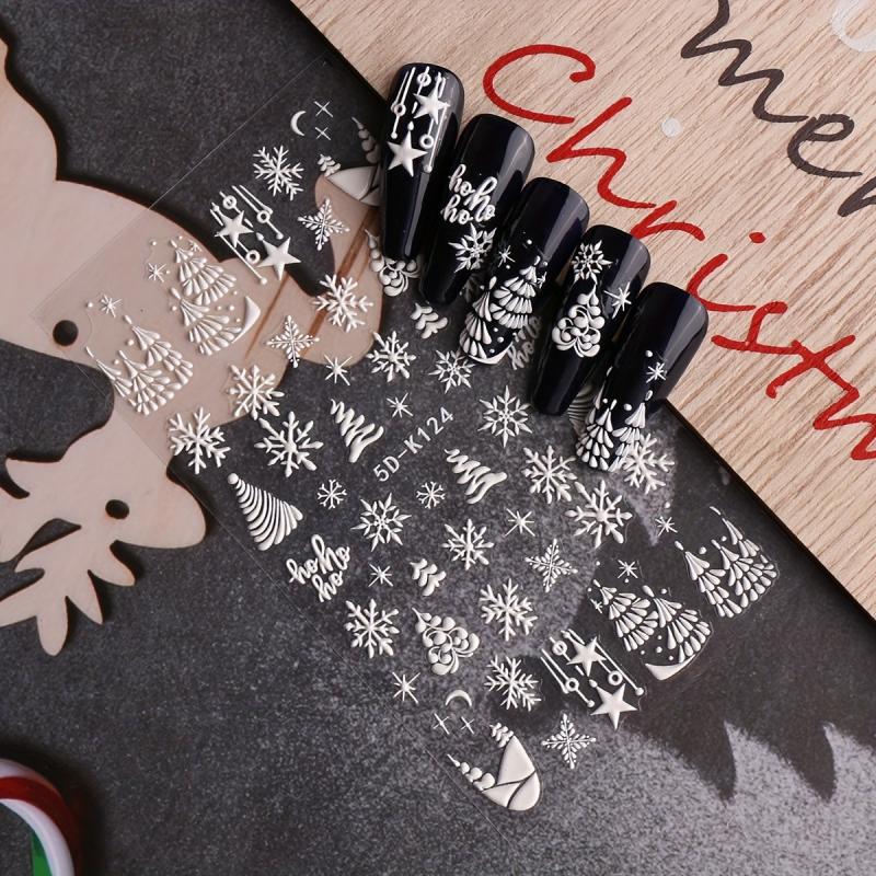 5D Embossed Snowflake Nail Art Stickers Self Adhesive Nail Art Supplies