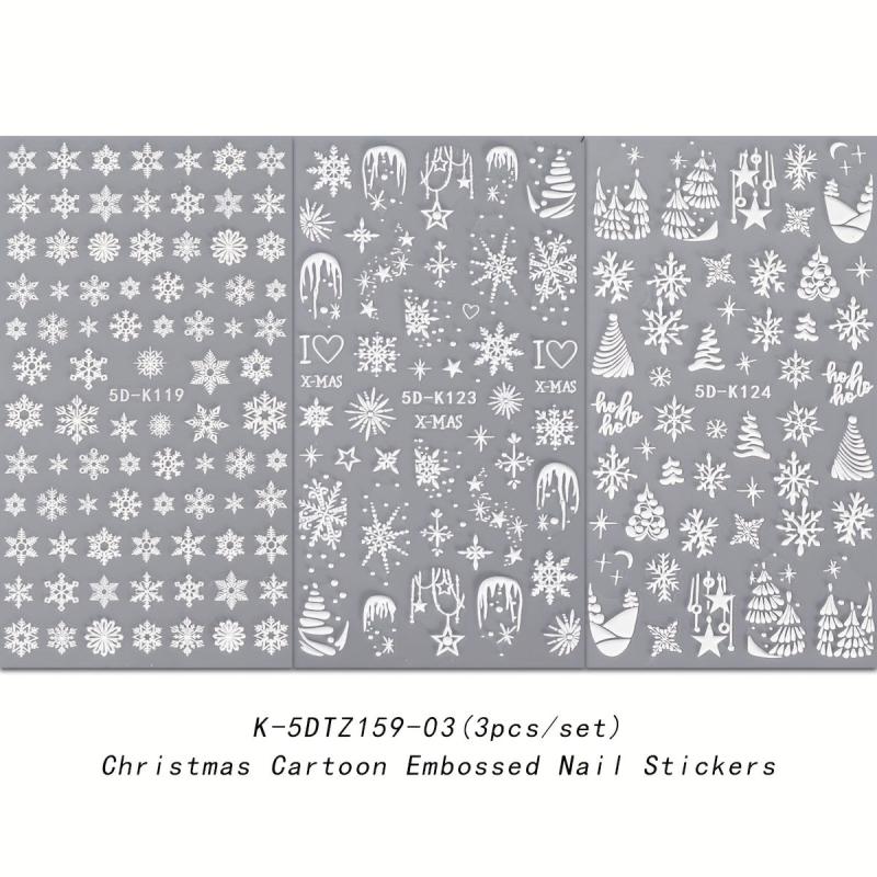 5D Embossed Snowflake Nail Art Stickers Self Adhesive Nail Art Supplies