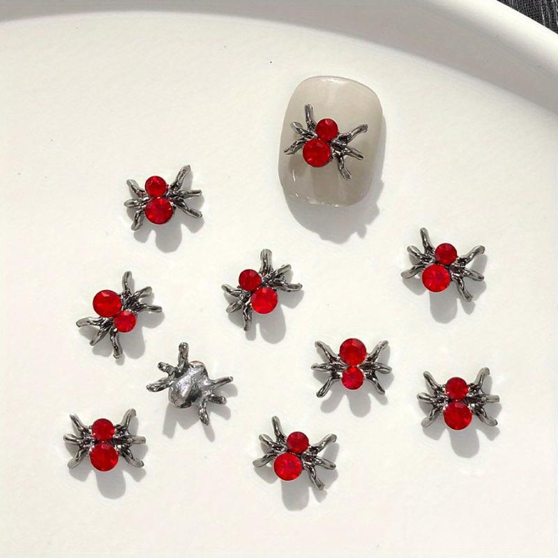10pcs Halloween Spider Nail Charms With Rhinestones 3D Nail Gem Accessories