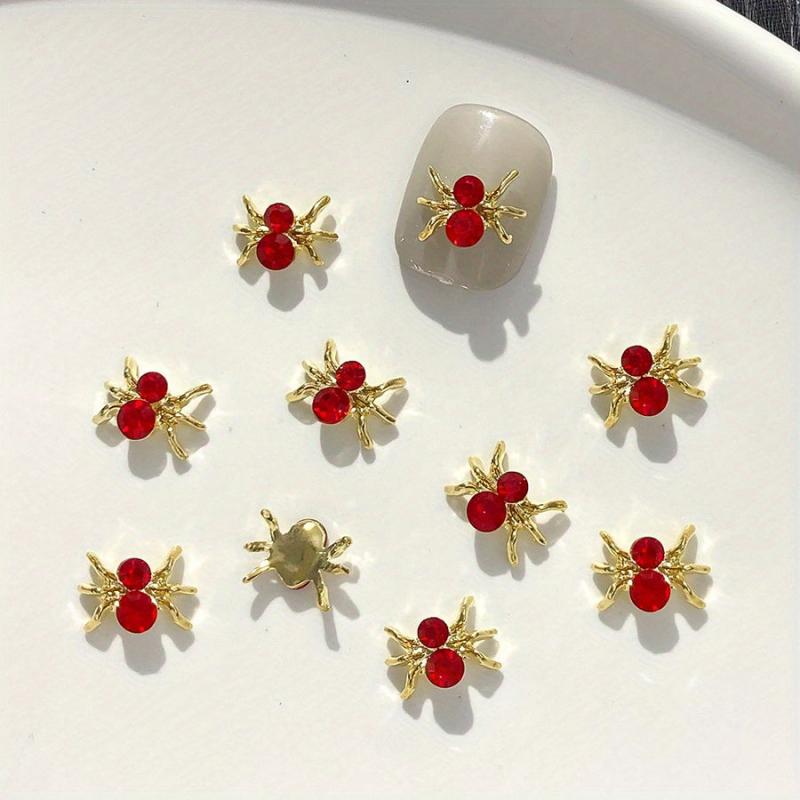 10pcs Halloween Spider Nail Charms With Rhinestones 3D Nail Gem Accessories