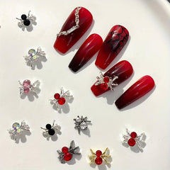 10pcs Halloween Spider Nail Charms With Rhinestones 3D Nail Gem Accessories