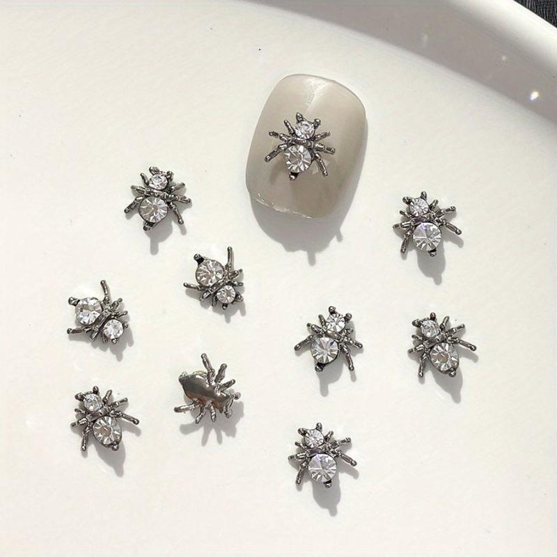 10pcs Halloween Spider Nail Charms With Rhinestones 3D Nail Gem Accessories