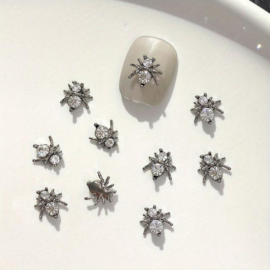 10pcs Halloween Spider Nail Charms With Rhinestones 3D Nail Gem Accessories