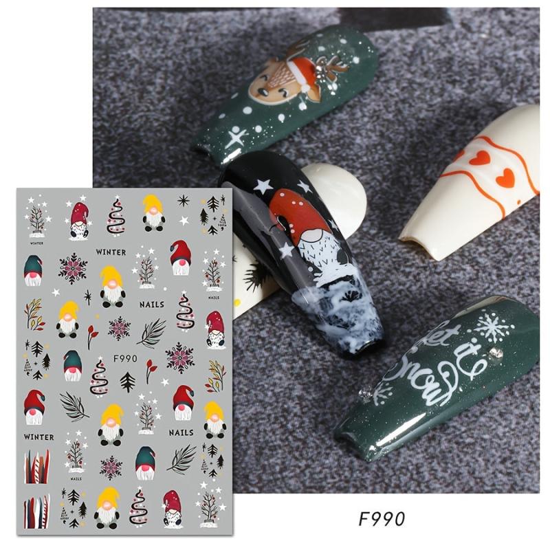 3D Christmas Nail Stickers Santa Elk Snowflake Decals DIY Nail Art Supplies