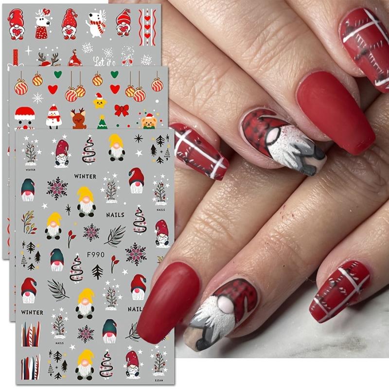 3D Christmas Nail Stickers Santa Elk Snowflake Decals DIY Nail Art Supplies
