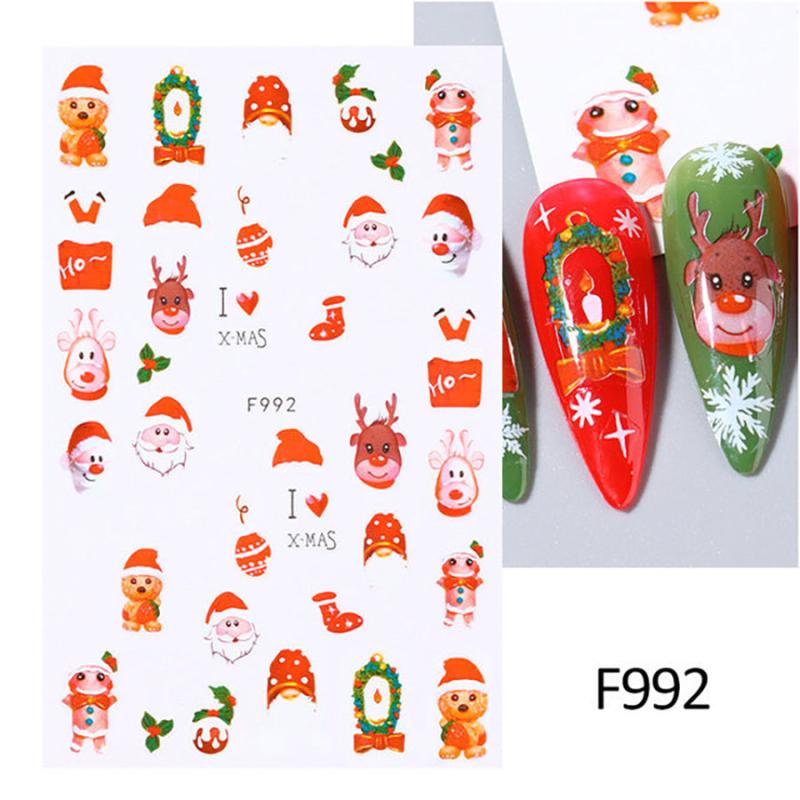 3D Christmas Nail Stickers Santa Elk Snowflake Decals DIY Nail Art Supplies