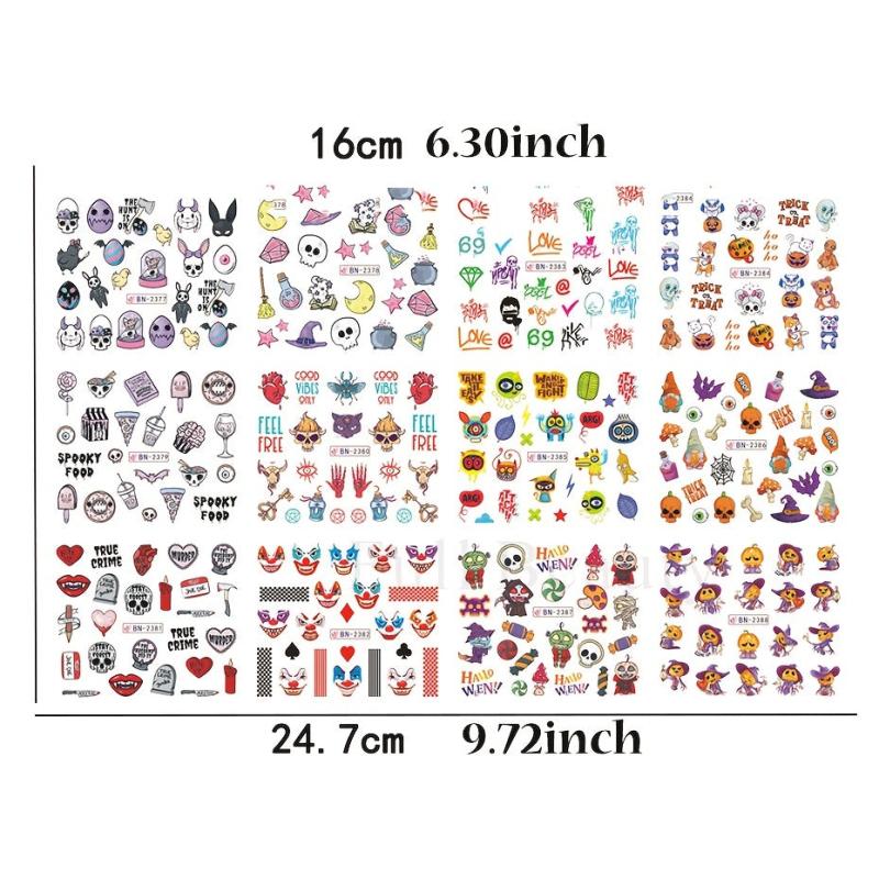 Halloween Nail Water Transfer Stickers Pumpkin Skull Ghost Nail Art Decals