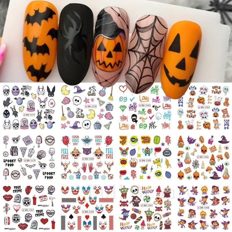 Halloween Nail Water Transfer Stickers Pumpkin Skull Ghost Nail Art Decals