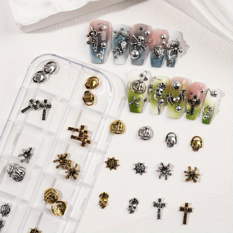 Halloween Nail Art Charm Kit Gothic Skull Spider Bat Nail Art Accessories