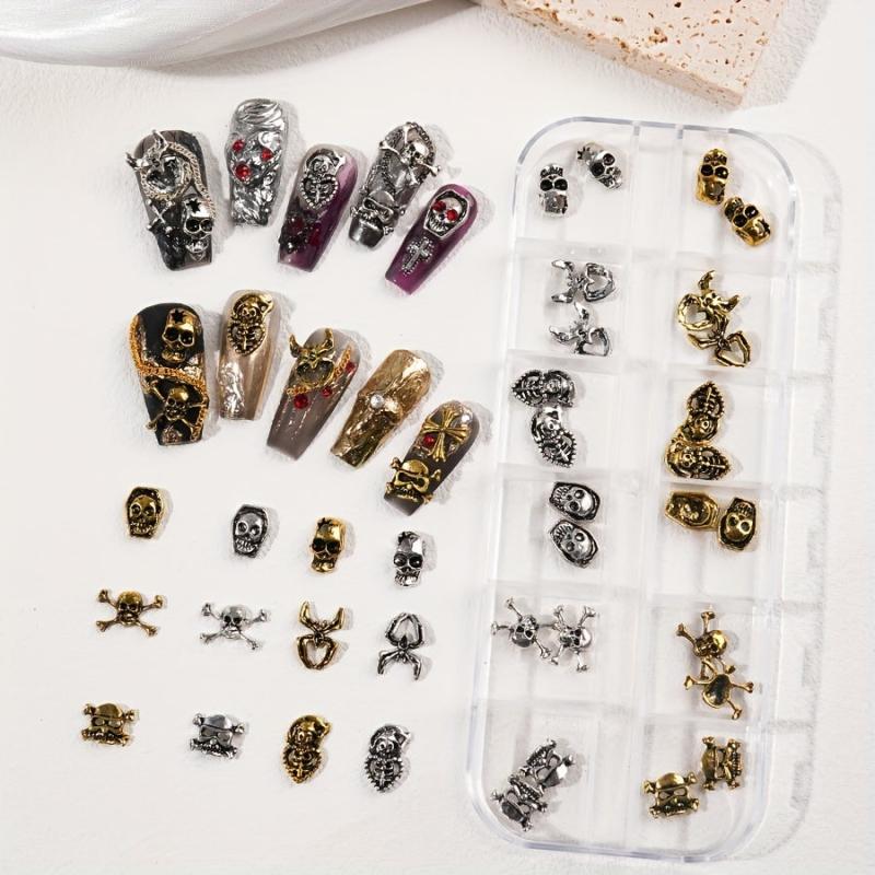 Halloween Nail Art Charm Kit Gothic Skull Spider Bat Nail Art Accessories