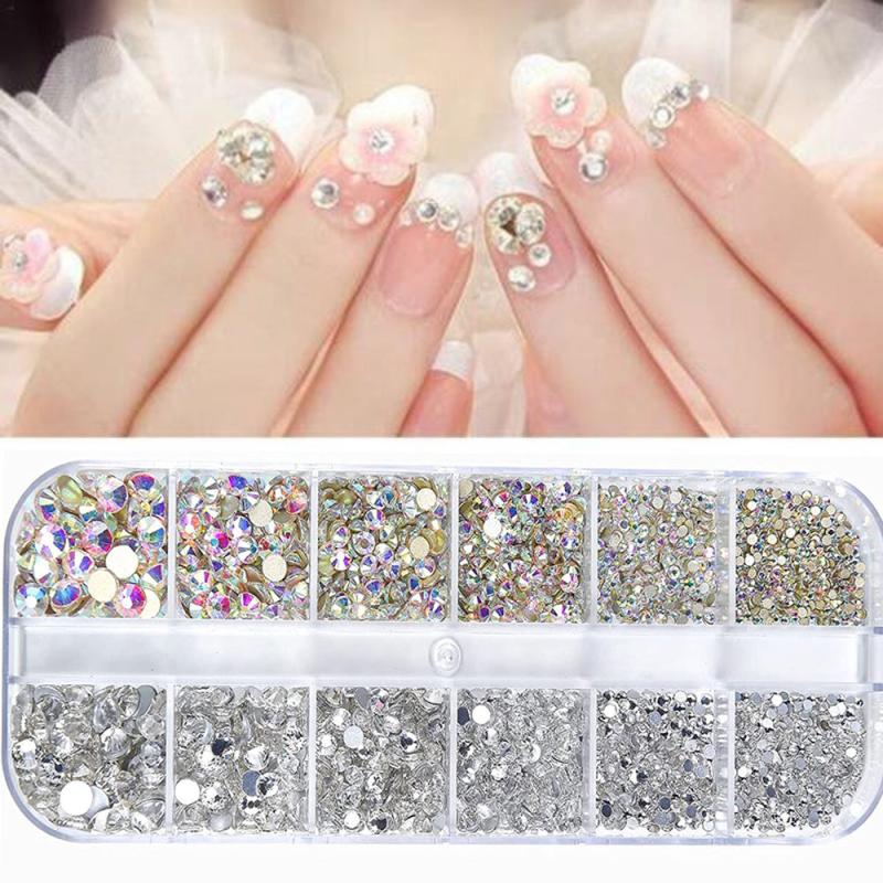 2400pcs Nail Art Rhinestones Kit Flatback Crystal AB With Storage Organizer
