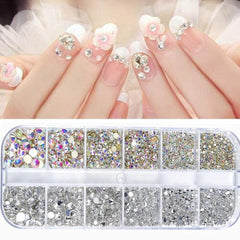 2400pcs Nail Art Rhinestones Kit Flatback Crystal AB With Storage Organizer